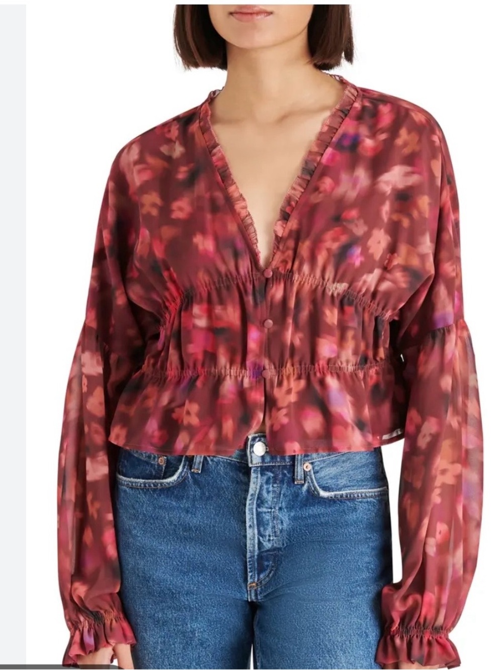 Steve Madden Hollis Print Smocked Crop Blouse
